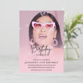 Elegant roze fotodiner 34e verjaardag kaart (Staand voorkant)