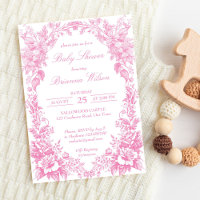 Elegant roze Frans toile botanisch baby shower