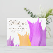 Elegant roze gele Tulp bloem bruiloft Bedankkaart (Staand voorkant)