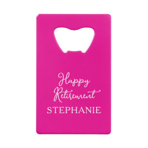 Elegant Roze Gelukkig Pensioenfeest Kredietkaart Flessenopener