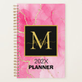 Elegant roze gemarmerd zwart monogram planner (Voorkant)
