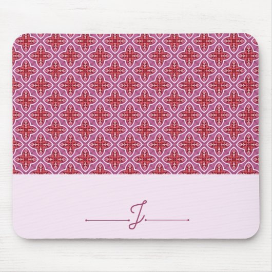 Elegant Roze Geometrisch Patroon Monogram Mousepad Muismat (Voorkant)