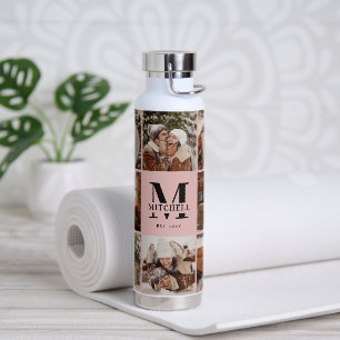 Elegant roze gepersonaliseerd monogram & fotocolla waterfles