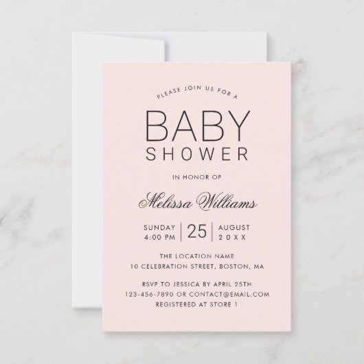 Elegant roze, gewoon modern Baby shower Kaart (Voorkant)