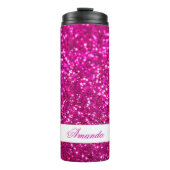 Elegant Roze Glitter Aangepaste Naam Thermosbeker (Voorkant)