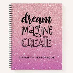 Elegant Roze Glitter Artist Sketchbook met naam Notitieboek