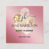 Elegant roze glitter-ballonnen vierkante visitekaartje (Voorkant)
