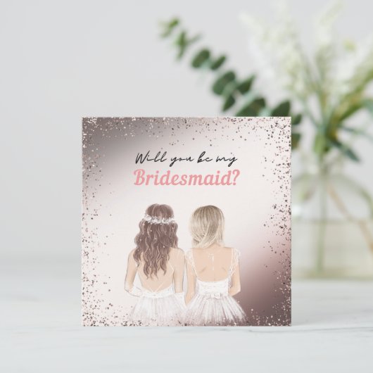Elegant Roze Glitter Bruidsmeisje Uitnodiging Kaar (Staand voorkant)