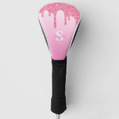 Elegant Roze Glitter Drift Monogram Naam Golfheadcover (Voorkant)