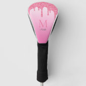 Elegant Roze Glitter Drift Monogram Naam Golfheadcover (Voorkant)