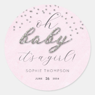 Elegant Roze Glitter Girl Baby shower Hartelijk da Ronde Sticker