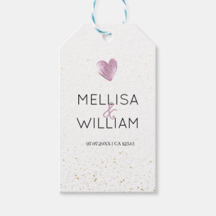 Elegant Roze Glitter Hart Custom Couple Naam Datum Cadeaulabel