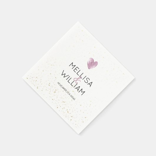 Elegant Roze Glitter Hart Custom Couple Naam Datum Servet (Hoek)