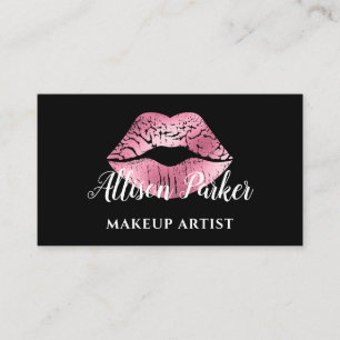 Elegant roze Glitter Kiss Makeup Artist Visitekaartje