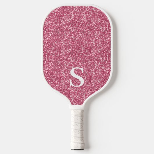 Elegant Roze Glitter Monogram Initiaal Pickleball Paddle (Voorkant)