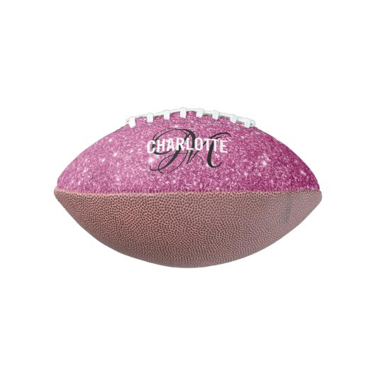 Elegant roze glitter monogram naam football (Gedraaid 90)