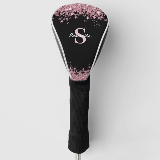 Elegant roze Glitter Monogram Naam Golfheadcover (Voorkant)