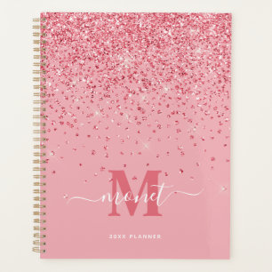 Elegant Roze Glitter Monogramnaam Planner