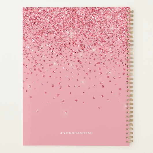 Elegant Roze Glitter Monogramnaam Planner (Achterkant)