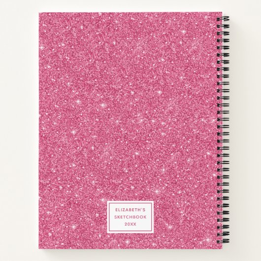 Elegant roze glitter Photo Sketchbook with Name No Notitieboek (Achterkant)