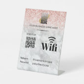 Elegant roze glitter Wifi QR Code Logo Reclamebord Met Voetstuk (Voorkant)