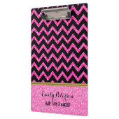 Elegant Roze Glitter Zwart Chevron Goud Accenten C Klembord (Links)