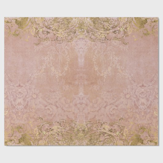 Elegant  Roze Gold Foil Damask-decoupage Cadeaupapier (Vlak)
