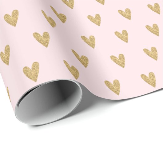 Elegant Roze Gold Heart Wrapping Paper Cadeaupapier (Rol Hoek)