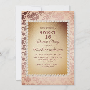 Elegant  Roze Gold Sweet 16 Dance Party Kaart