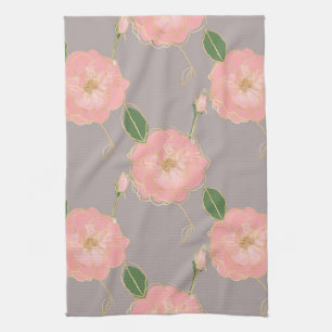 Elegant roze & Gold Waterverf Rozen grijs ontwerp Theedoek