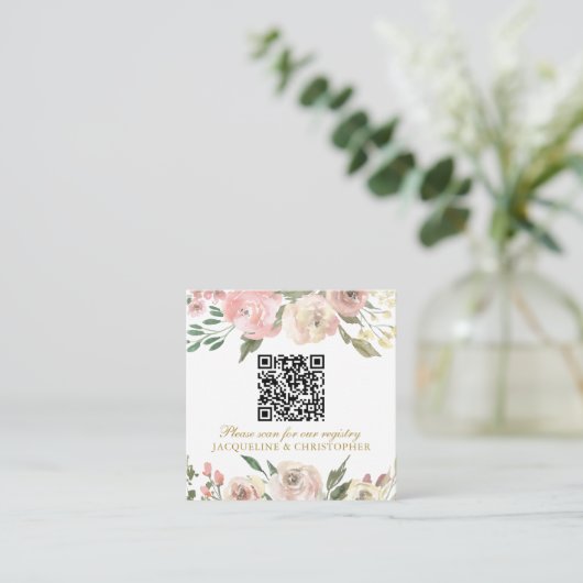 Elegant Roze Goud Bloemen Huwelijksregister QR Cod Informatiekaartje (Staand voorkant)