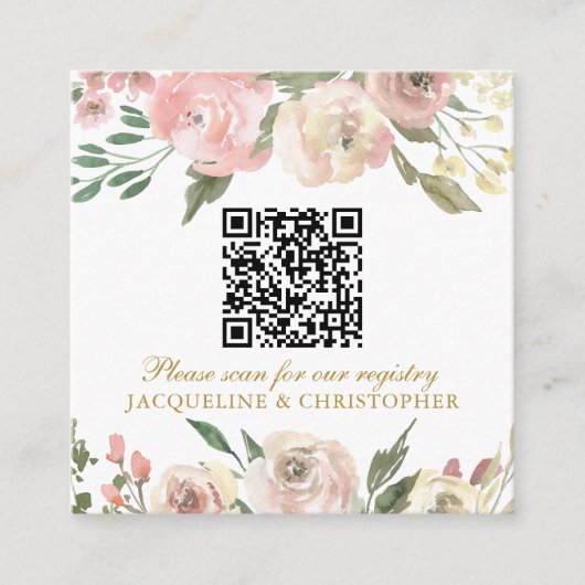 Elegant Roze Goud Bloemen Huwelijksregister QR Cod Informatiekaartje (Voorkant)