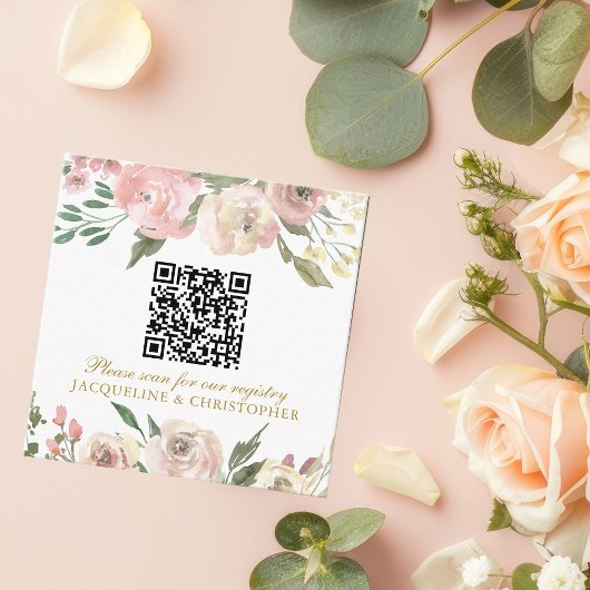 Elegant Roze Goud Bloemen Huwelijksregister QR Cod Informatiekaartje