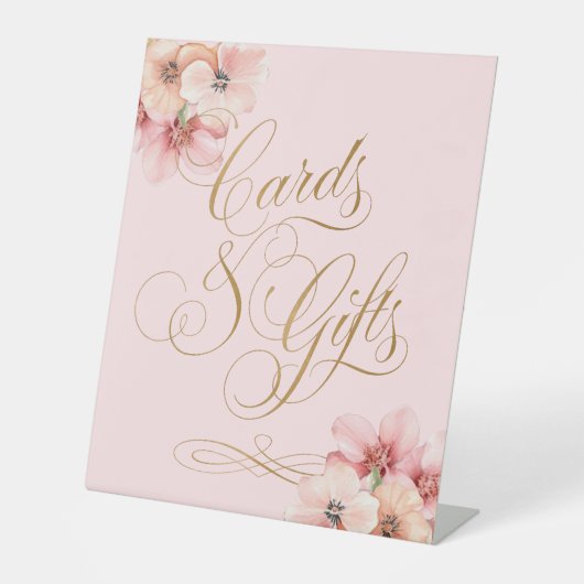 Elegant Roze Goud Bloemen Kaarten en Geschenken Reclamebord Met Voetstuk (Voorkant)