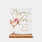 Elegant Roze Goud Bloemen Open Bar Acryl bord (Voorkant)