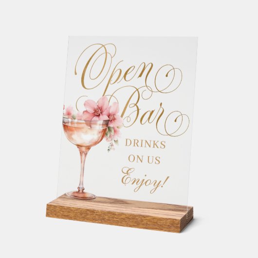 Elegant Roze Goud Bloemen Open Bar Acryl bord (Hoek)