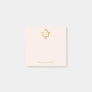 Elegant roze goud monogram en naam vintage stijl post-it® notes