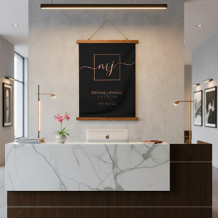 Elegant Roze Goud op Zwart Hangend Wandkleed