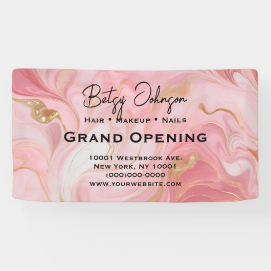 Elegant roze goud wit gemarmerd Business Sign Spandoek (Horizontaal)