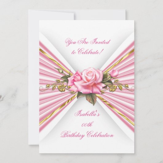 Elegant Roze Goud Wit Verjaardagsfeest Kaart (Voorkant)