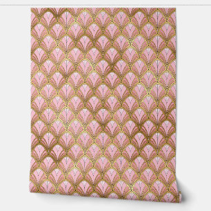 Elegant Roze Gouden Art Deco Vintage Patroon Behang