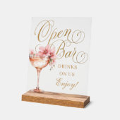 Elegant roze gouden bloem open bar acryl bord (Hoek)