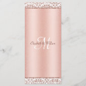 Elegant Roze Gouden Damast Monogram Trouwmenu Programma (Achterkant)