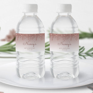 Elegant Roze Gouden Glitter Drip 80ste Verjaardags Waterfles Etiket