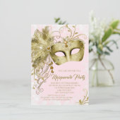 Elegant Roze Gouden Glitter Maskerade Feest Kaart (Staand voorkant)