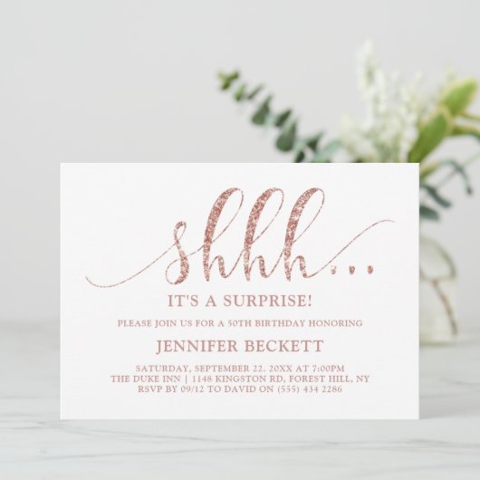 Elegant Roze Gouden Glitter Verrassings Verjaardag Kaart (Staand voorkant)