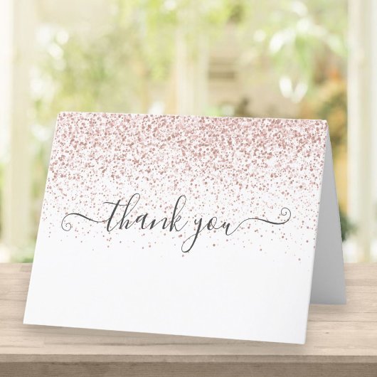 Elegant roze gouden glitterscript bedankkaart