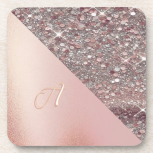Elegant Roze Gouden Monogram Bier Onderzetter