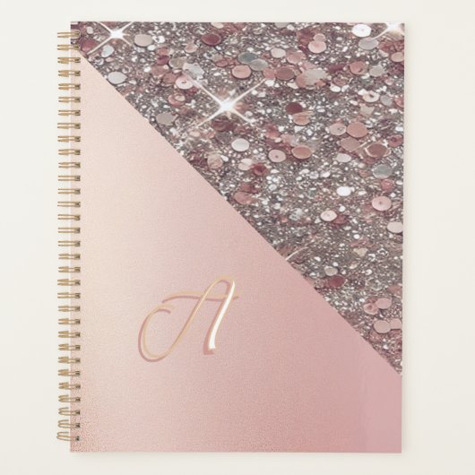 Elegant roze gouden monogram planner (Voorkant)