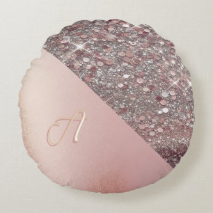Elegant Roze Gouden Monogram Rond Kussen